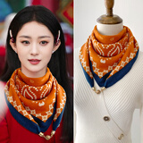 苏木佰（SOMUBAY）磁扣棉麻小方巾丝巾女多功能春秋护颈小领巾防晒围巾妇女节礼物 逗点橙色