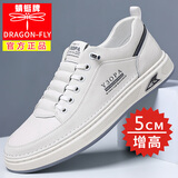 蜻蜓牌男鞋秋冬季真皮潮流板鞋一脚蹬隐形内增高皮鞋运动休闲鞋小白鞋子 白色-增高款 39