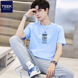TEEK纯棉短袖t恤男装 2025夏季新款上衣高中生休闲夏天体恤衫半袖衣服 HSP28天蓝 L