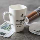 后海 骨瓷大容量髙方杯子zakka 带盖陶瓷杯子马克杯简约办公室喝水杯 700ML zakka高方杯-复古飞机