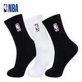 NBA袜子男士休闲运动袜四季长筒纯白色棉袜男高筒篮球跑步袜3双