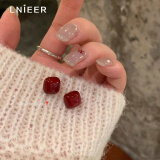 Lnieer安可拉红气质几何方形耳钉女高级感简约耳环秋冬时尚耳饰925银针 安可拉红方形耳钉【S925银针】