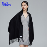 BLUE ERDOS披肩100%山羊绒流苏保暖大围巾礼物空调披肩B226S1014 黑 180cmX60cm