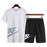 赛风休闲两件运动套装男夏季速干健身跑步服宽松户外运动服短袖短裤 白色（款式一） 2XL（建议体重135-150斤）