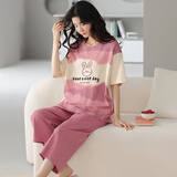 馨爱百年睡衣女夏天短袖纯棉韩版休闲甜美女士七分裤家居服可外穿薄款套装 MJF7088 L
