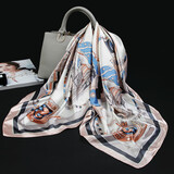 达芬奇密码 90*90cm仿真丝大方巾女丝巾 防晒防风围巾送亲人朋友礼物 桑海远航 香槟粉