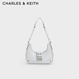 CHARLES&KEITH拼接链条月亮包腋下包单肩包包女包女生日礼物CK2-40271053 Light Grey浅灰色 S