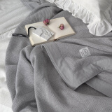 诺雪丝曼 日式简约华夫格毯子纯棉空调毛巾被单人夏季办公室薄毯午休盖毯 全棉华夫格-灰 180X220cm
