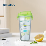 Glasslock 韩国进口玻璃水杯加厚可爱情侣杯随手杯可爱透明茶杯 钢化玻璃带刻度绿色附杯套 450ml