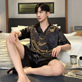 回访人冰丝睡衣男夏天薄款短袖外穿韩版加大码仿真丝绸家居服青少年套装 K-351#双短 男款XL码 115-130斤