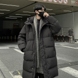 Shelley Jones长款过膝羽绒服男装冬季新款ins宽松潮流连帽外套青少年上衣服 黑色 L (建议110-130斤)