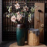 御三泥陶瓷花瓶客厅插花摆件现代简约复古干花欧式落地大景德镇瓷器花盆 棕绿落地【中号】60CM