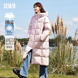 森马（Semir）90%鸭绒羽绒服女长款宽松显瘦冬季轻暖连帽外套防水109723113001