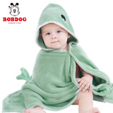 巴布豆婴儿浴巾宝宝洗澡毛巾儿童浴袍连帽斗篷比纯棉纱布吸水新生儿用品 鲨鱼绿色 大码（建议3-8岁/身高100-130cm）