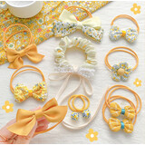 杜缇儿童蝴蝶结发圈网红女童宝宝可爱头饰小女孩不伤发皮筋扎头发头绳 9#黄色11件套(发绳)