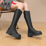红蜻蜓骑士靴女秋冬长筒靴厚底高筒靴百搭瘦瘦靴皮靴WTC43811黑色37