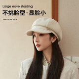 啄木鸟贝雷帽女款秋冬八角帽韩版百搭显脸小帽子英伦复古鸭舌报童帽 米白色
