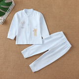 赞翠无骨缝男女宝宝内衣套装开衫婴儿衣服贴身打底衫新生儿秋衣秋裤套 SR100小熊蓝色（无骨衣） 80码建议10-18个月