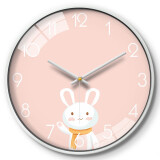 摩门（Momen）挂钟儿童房卧室石英钟粉色兔子女生卡通创意钟表12英寸 HH0155