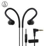 铁三角（Audio-technica） SPORT10IS 运动型有线耳机 IPX5防水 线控集成麦克风 弹性挂耳 适用华为安卓手机专用入耳式耳麦 BK 黑色