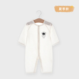 婧麒婴儿衣服夏季薄款新生宝宝提花连体衣纯棉空调服爬服夏装单件 宇航员白 66cm