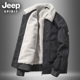 Jeep（吉普）棉衣男士加绒棉袄羊羔绒棉服休闲男潮毛领外套冬季飞行员夹克衫 黑灰色 XL