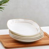 瓷秀源金边骨瓷盘子菜盘家用陶瓷创意餐具四方四角盘正方形碟子方汤方盘 金边7英寸方汤盘4个