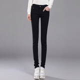 蓝望晨 牛仔裤女小脚2021秋季新款韩版修身款式显瘦百搭铅笔裤中腰弹力休闲长裤子 黑色 27码（2尺）