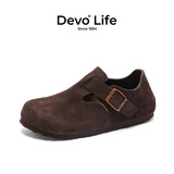 Devo Life的沃软木鞋男女同款时尚穆勒鞋情侣休闲鞋 66008 深棕色反绒皮 38