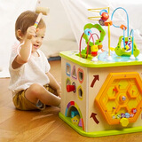 Hape【欧盟品质】六面体早教盒子绕珠配对滚珠 益智玩具儿童礼物 开心农场游戏盒 1-3Y E1810