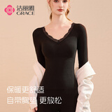 洁丽雅蚕丝山羊绒保暖内衣打底女士无缝秋冬季保暖内衣中厚套装美体打底 上衣黑色 M（推荐90-110斤）