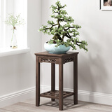 康千秋 仿古花架花台花几中式古典花盆架竹木客厅多层电话鱼缸古董架 胡桃色50高小号花台