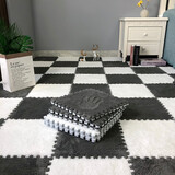 缘初 无味泡沫方块拼接地毯卧室客厅 ins风房间全屋满铺加厚毛绒少女大面积全铺飘窗垫榻榻米床边毯 灰色+白色：可机洗/配边条 30CM*30CM厚1CM【10片装】