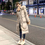 慕奈纤高端品牌女装羽绒服女中长款新品过膝加厚白鸭绒大毛领外套女 香槟色(真狐狸大毛领) M(106-120斤左右)