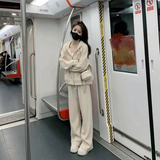 韩璐娇（hanlujiao）卫衣女2025春秋穿搭女套装新款韩系休闲运动服洋气连帽开衫两件套 糯米白 L 【建议105-115斤】