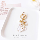 SunToMoon可爱双面樱花合金钥匙扣花朵字母DIY少女心书包挂件Airpods吊饰