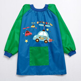 樊虎儿童画画罩衣防水长袖中大童反穿罩衣幼儿园绘画小孩围裙定制logo 拼蓝色小飞车_I886 180(中号（适合4-6岁）_I817)