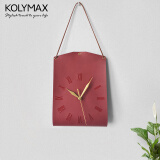 KOLYMAX出口品质复古美式挂钟皮革艺术创意时钟客厅卧室墙上装饰挂表静音 红色