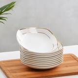 瓷秀源金边骨瓷盘子菜盘家用陶瓷创意餐具四方四角盘正方形碟子方汤方盘 金边5.5英寸方碟10个