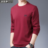吉普（JEEP）卫衣男2025年春秋季新款圆领休闲棉质大码宽松套头长袖T恤男装潮 红色 XL(建议151-165斤)