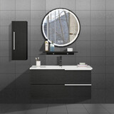 滨浪实木洗衣机柜卫浴柜组合套装卫生间洗手脸盆洗漱台智能圆镜柜2006 黑木纹智能圆镜款（侧柜另购） 90CM