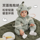 papa爬爬秋冬新款男女宝宝动物造型爬服抱抱绒连体衣婴儿保暖哈衣 绿色 80cm