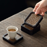 哲明 宋席杯垫竹制干泡茶杯垫杯托功夫茶垫茶杯垫隔热防滑茶托 宋席-席面方形杯垫（单片）