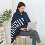 多功能披肩毛毯斗篷加厚法兰绒办公室午睡毯盖毯懒人披风盖腿毛毯 蓝白条 100x140cm(580克)