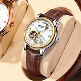 尼尚（Nesun）手表女 女士机械表简约心形镂空女士手表品质气质女表 送女朋友 咖色皮带LN9061-JBF