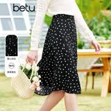百图betu女装春夏新款半身裙显瘦微鱼尾印花半身裙女2302T57 黑色 L