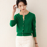 兔皇（TUHUANG）【纯羊毛开衫】25秋冬圆领纯色简约百搭气质女羊毛外套TW12A4960