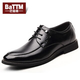 巴图腾男士皮鞋真皮商务正装内增高青年英伦德比鞋黑色皮鞋大码春季新款 黑色四季款B16313801 43（265）