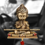 卡丽蒂汽车摆件铜孙悟空男士礼物高档大气车载中控台书桌台装饰用品大全 战神悟道+铜底板+如意玛瑙铜佛珠