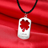 GEVILANG情侣银项链一对四叶草七夕情人节礼物送女友爱心吊坠男刻字银饰品 男款单只+银项链 赠【精美礼盒】